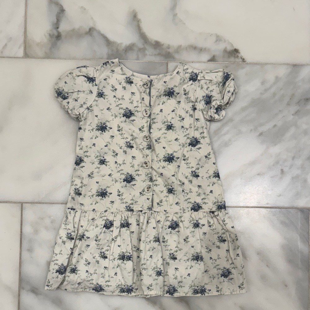 Charming White and Blue Floral Kids Dress